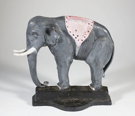 Vintage Cast Iron Painted Elephant Doorstop