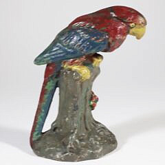 Vintage Cast Iron Painted Parrot Doorstop