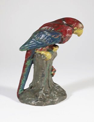 Vintage Cast Iron Painted Parrot Doorstop