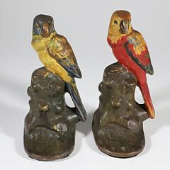 Vintage Painted Cast Iron Parrot Bookends