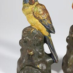Vintage Painted Cast Iron Parrot Bookends