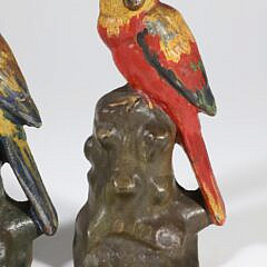 Vintage Painted Cast Iron Parrot Bookends