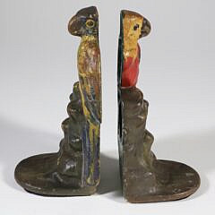 Vintage Painted Cast Iron Parrot Bookends