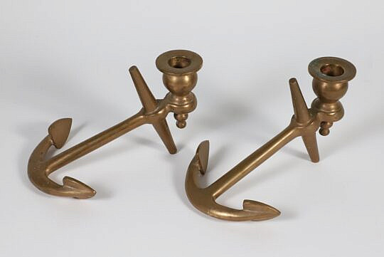 Pair of Vintage Brass Ships Anchor Candlesticks