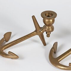 Pair of Vintage Brass Ships Anchor Candlesticks