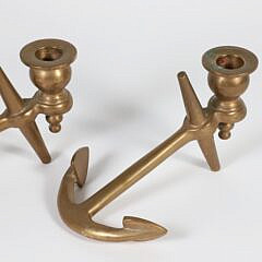 Pair of Vintage Brass Ships Anchor Candlesticks