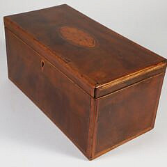 Mahogany Multi-Wood Inlaid Tea Caddy Box, 19th Century