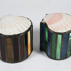 Pair of Vintage Stained Glass Scallop Shell Trinket Boxes