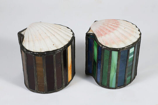 Pair of Vintage Stained Glass Scallop Shell Trinket Boxes