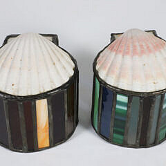 Pair of Vintage Stained Glass Scallop Shell Trinket Boxes