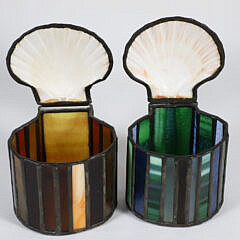 Pair of Vintage Stained Glass Scallop Shell Trinket Boxes