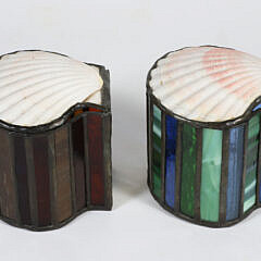 Pair of Vintage Stained Glass Scallop Shell Trinket Boxes