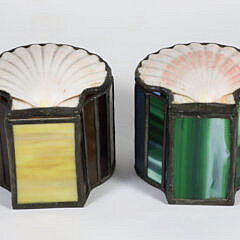Pair of Vintage Stained Glass Scallop Shell Trinket Boxes