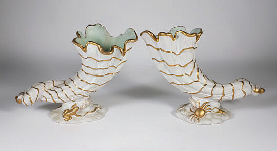 Pair of Ceramic Cornucopia Vases by Egisto Fantechi Maioliche Made in Italy