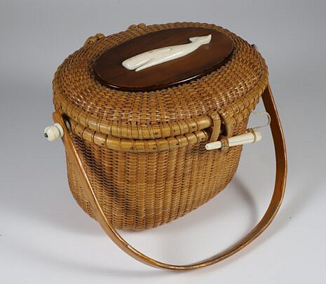Paul Whitten Friendship Basket with Carved Sperm Whale on Lid 1971