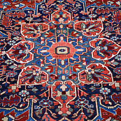 Red and Blue Accents Antique Persian Heriz Hand Knotted Wool Oriental Carpet, circa 1930s