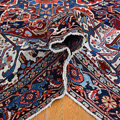 Red and Blue Accents Antique Persian Heriz Hand Knotted Wool Oriental Carpet, circa 1930s