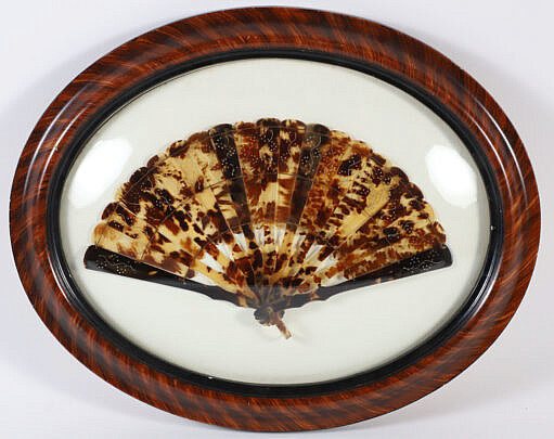 Antique Tortoiseshell Hand Fan Mounted in Later Oval Frame