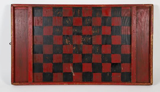 Primitive Folk Art Game Board in Red and Black Paint