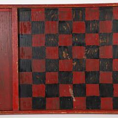 Primitive Folk Art Game Board in Red and Black Paint