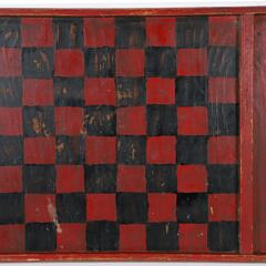 Primitive Folk Art Game Board in Red and Black Paint