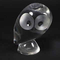 Signed Steuben Clear Glass Owl Figurine