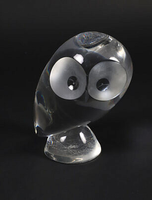 Signed Steuben Clear Glass Owl Figurine
