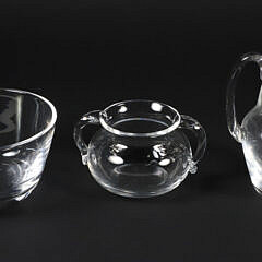 Signed Steuben Clear Glass Creamer, Sugar, and Finger Bowl