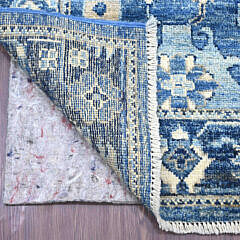 Denim Blue Angora Oushak Style Hand Knotted Wool Oriental Carpet Runner
