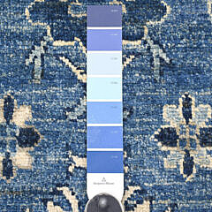 Denim Blue Angora Oushak Style Hand Knotted Wool Oriental Carpet Runner
