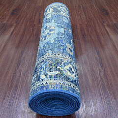Denim Blue Angora Oushak Style Hand Knotted Wool Oriental Carpet Runner
