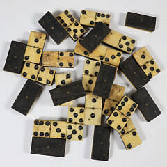 Collection of 28 Antique Bone and Ebony Dominoes