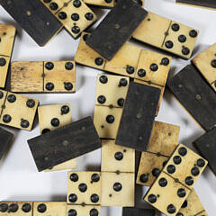 Collection of 28 Antique Bone and Ebony Dominoes