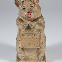 Vintage Painted Cast Iron Piggy bank "The Wise Pig"