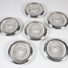 Set of Six Sterling and Crystal Coasters