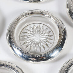 Set of Six Sterling and Crystal Coasters