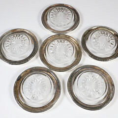 Set of Six Sterling and Crystal Coasters