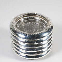 Set of Six Sterling and Crystal Coasters