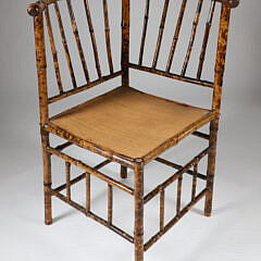 Antique English “Tortoiseshell” Bamboo Corner Chair with Unusual Curved Back Rail
