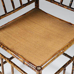 Antique English “Tortoiseshell” Bamboo Corner Chair with Unusual Curved Back Rail