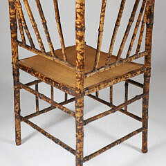 Antique English “Tortoiseshell” Bamboo Corner Chair with Unusual Curved Back Rail