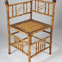 Vintage Bamboo Corner Chair with Unusual Bamboo Seat