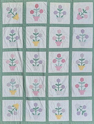 Vintage Flower Pot Patchwork Quilt, circa 1940s