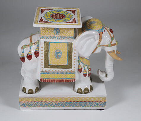 Decorative Ceramic Elephant Garden Stool or Plant Stand