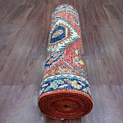 Northwest Persian Coral Red Hand Knotted Vegetable Dyed Wool Oriental Carpet Runner