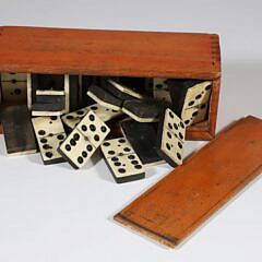 Antique Boxed Bone and Ebony Dominoe Set, 28 Pieces