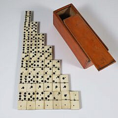 Antique Boxed Bone and Ebony Dominoe Set, 28 Pieces