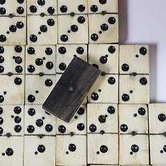 Antique Boxed Bone and Ebony Dominoe Set, 28 Pieces