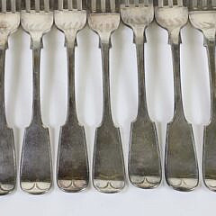 Set of Nine English 19th Century Electroplated Silver Forks, Thomas Prime, Birmingham