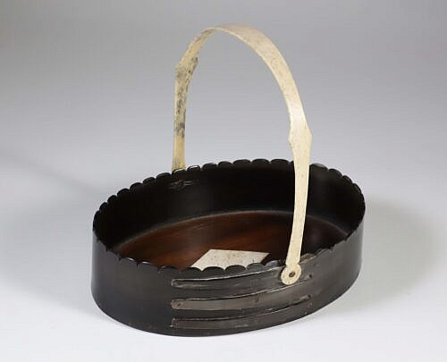 Antique Baleen and Whale Bone Swing Handle Shallow Basket